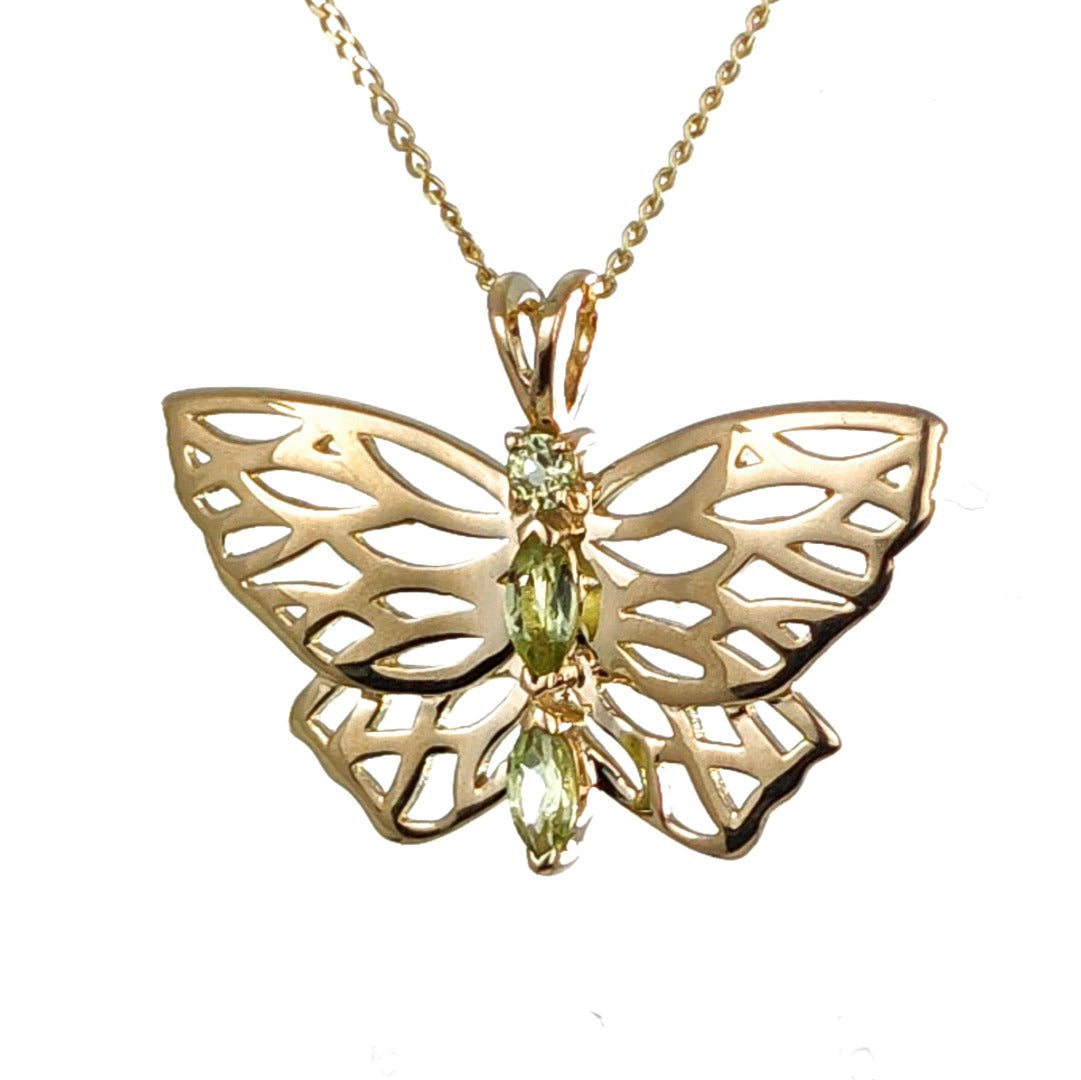 9ct Gold Peridot Butterfly Necklace UK Design Handmade Hallmarked