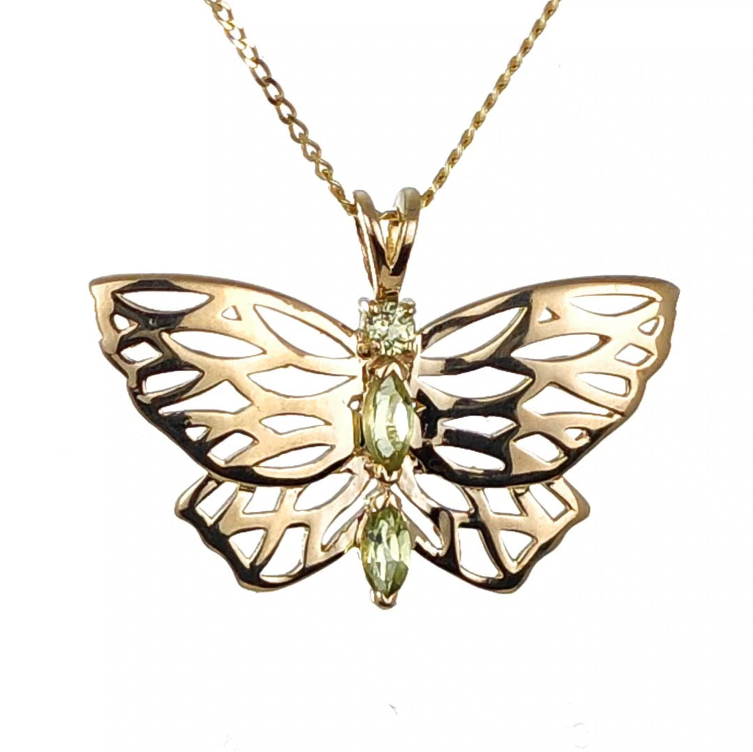 9ct Gold Peridot Butterfly Necklace UK Design Handmade Hallmarked