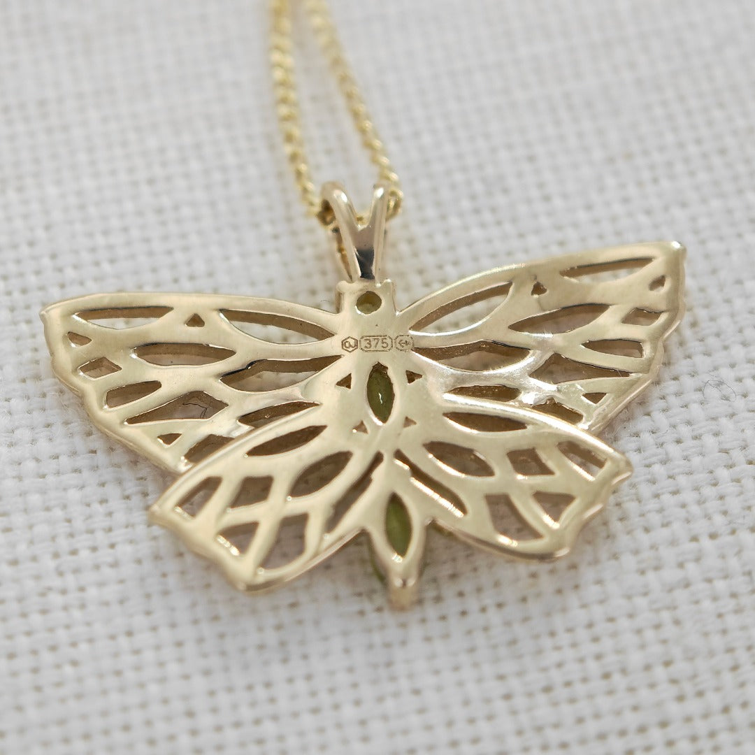 9ct Gold Peridot Butterfly Necklace UK Design Handmade Hallmarked