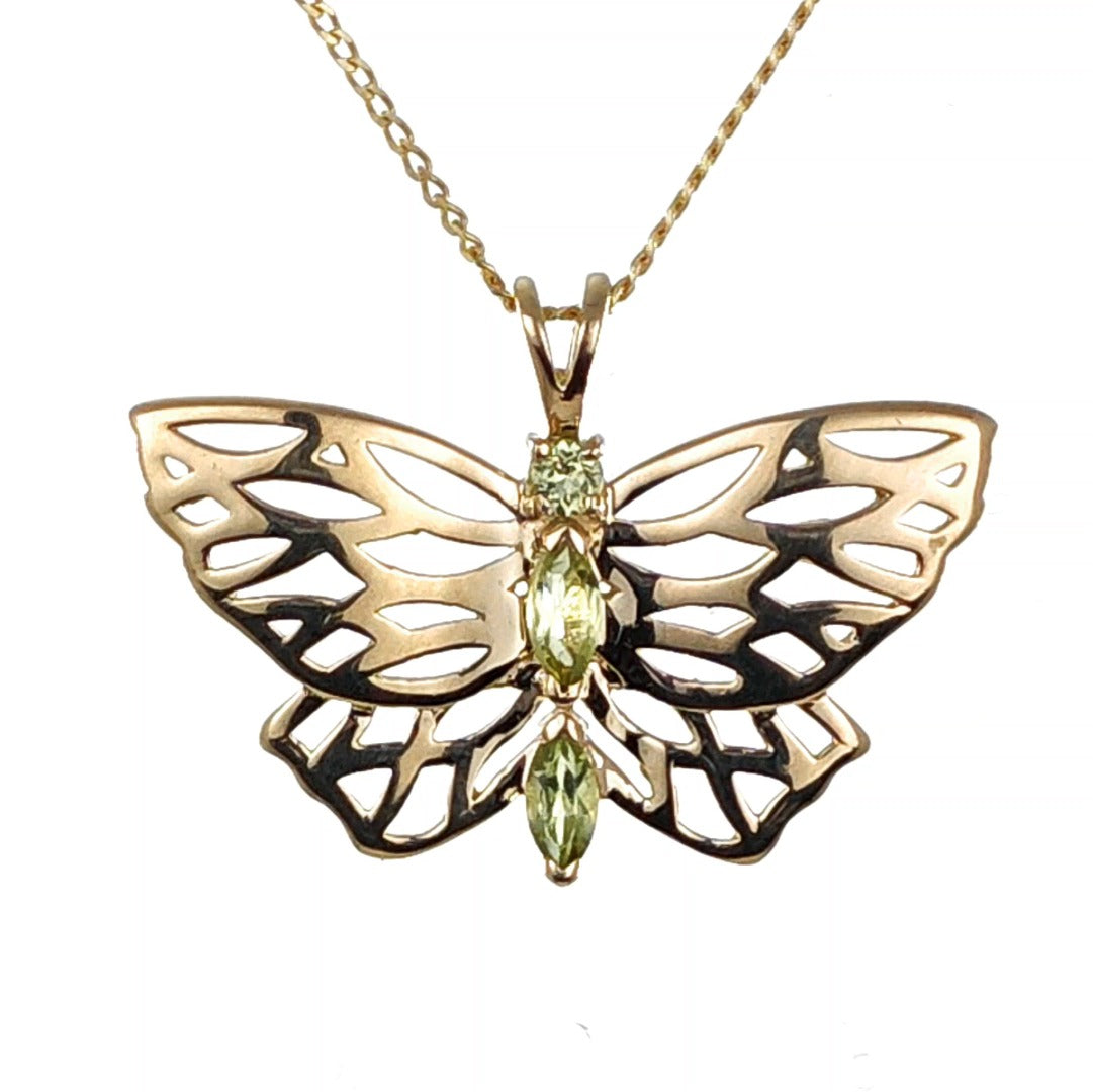 9ct Gold Peridot Butterfly Necklace UK Design Handmade Hallmarked