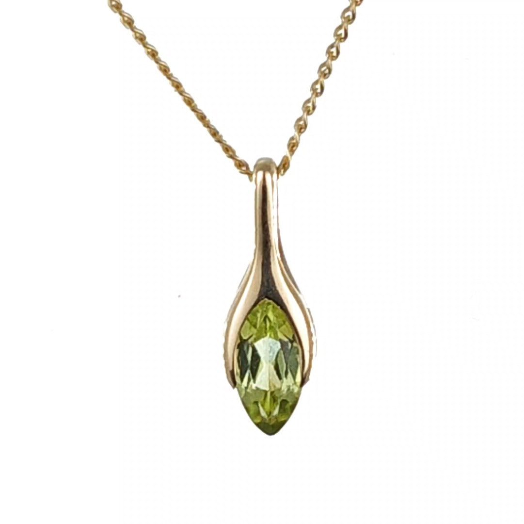9ct Gold Peridot Pendant Minimalist Green Marquise