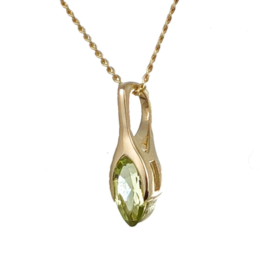 9ct Gold Peridot Pendant Minimalist Green Marquise