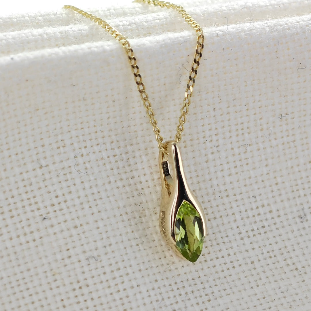 9ct Gold Peridot Pendant Minimalist Green Marquise