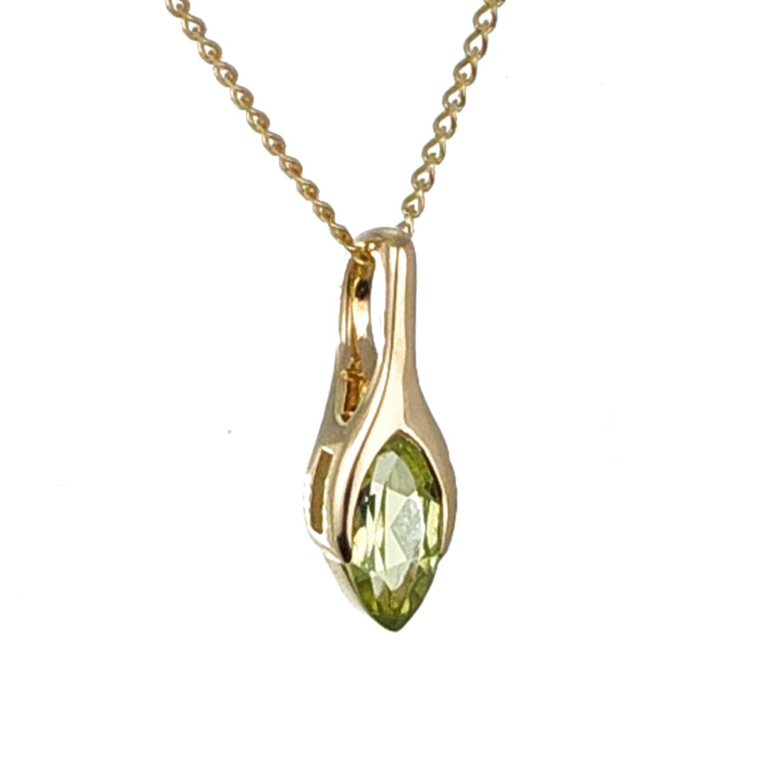9ct Gold Peridot Pendant Minimalist Green Marquise