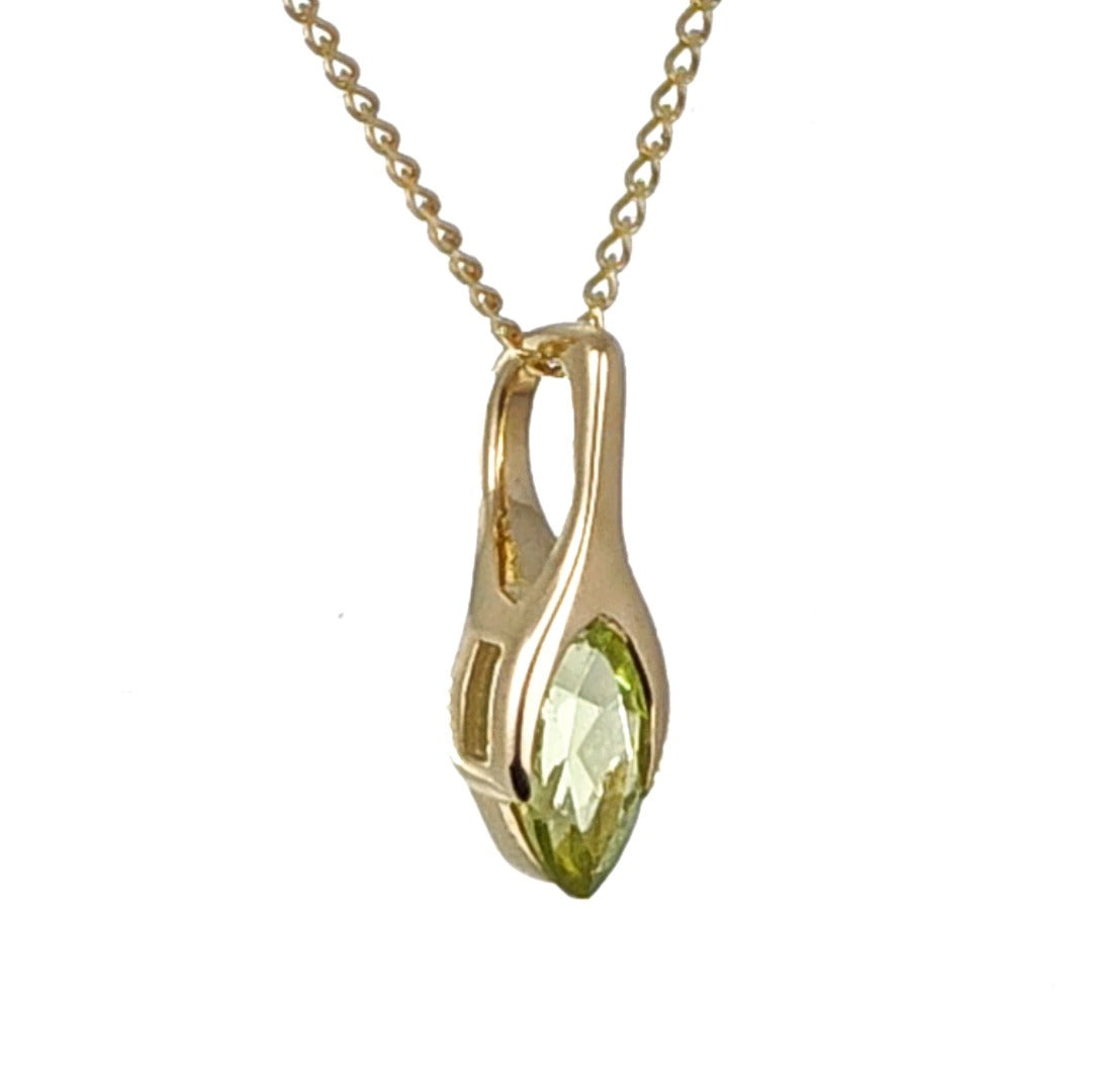 9ct Gold Peridot Pendant Minimalist Green Marquise