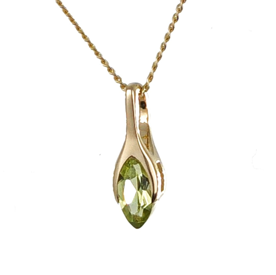 9ct Gold Peridot Pendant Minimalist Green Marquise