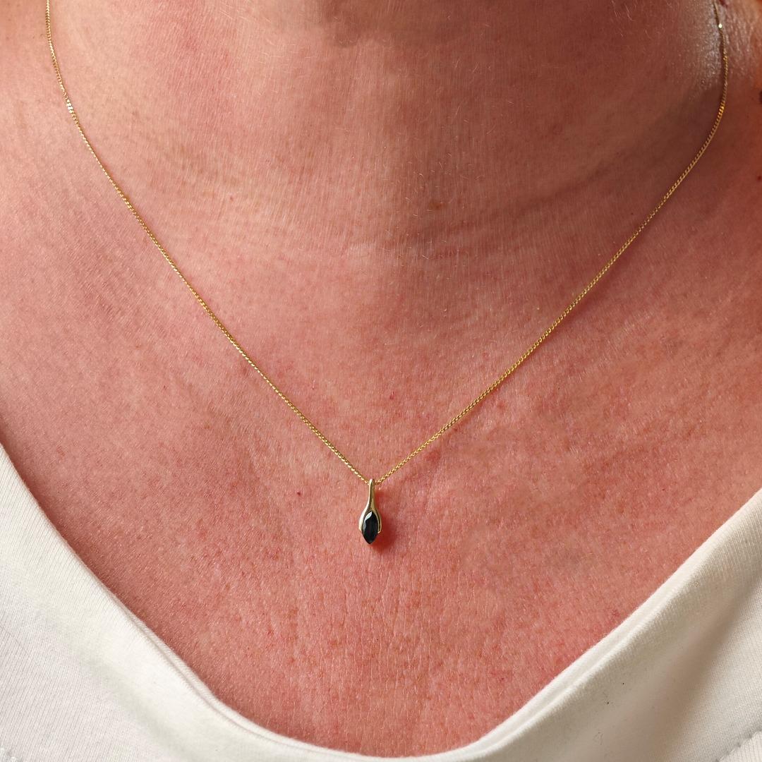 9ct Blue Sapphire Set Pendant Stud Earrings Yellow Gold Minimalist Marquise