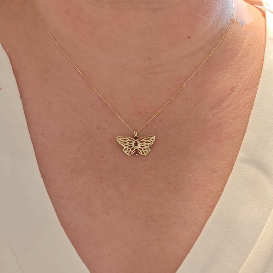 9ct Gold Garnet Butterfly Necklace Red Hallmarked UK Design Handmade