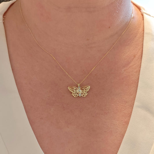 9ct Aquamarine Butterfly Necklace Gold Hallmarked UK Design Handmade