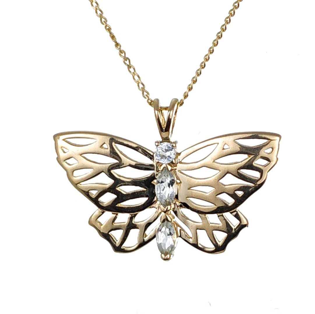 9ct Aquamarine Butterfly Necklace Gold Hallmarked UK Design Handmade