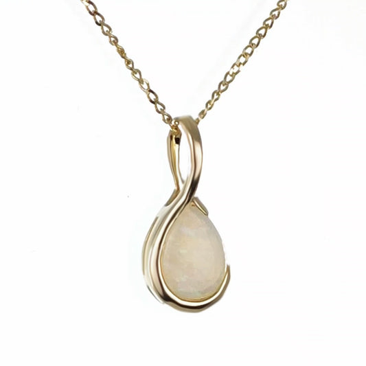 Elegant 9ct Gold White Opal Necklace
