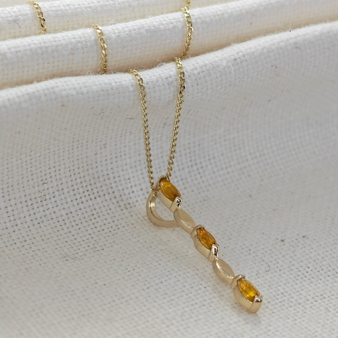 9ct Gold Pendant Yellow Citrine Marquise Hallmarked UK Design Handmade