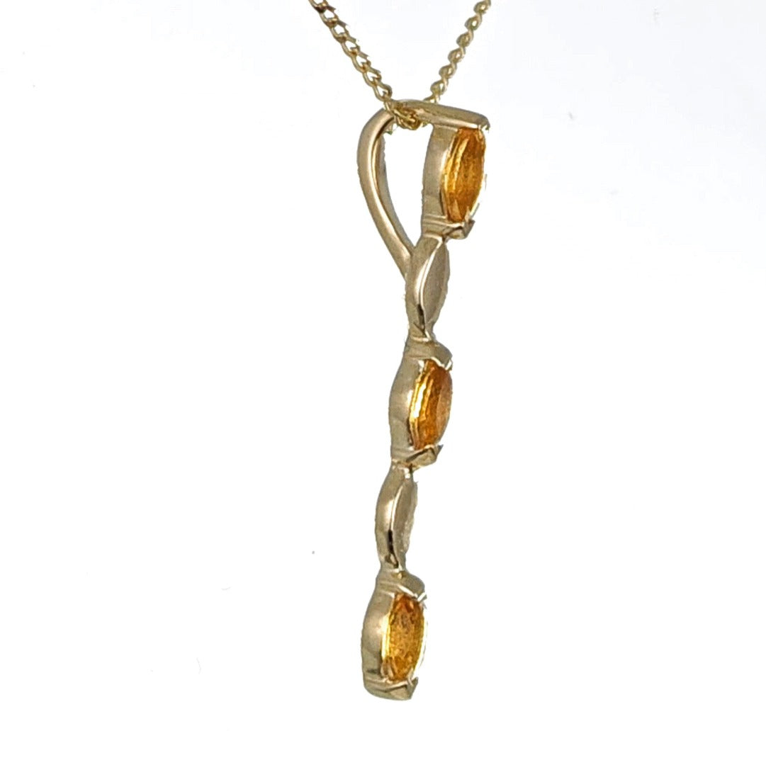 9ct Gold Pendant Yellow Citrine Marquise Hallmarked UK Design Handmade