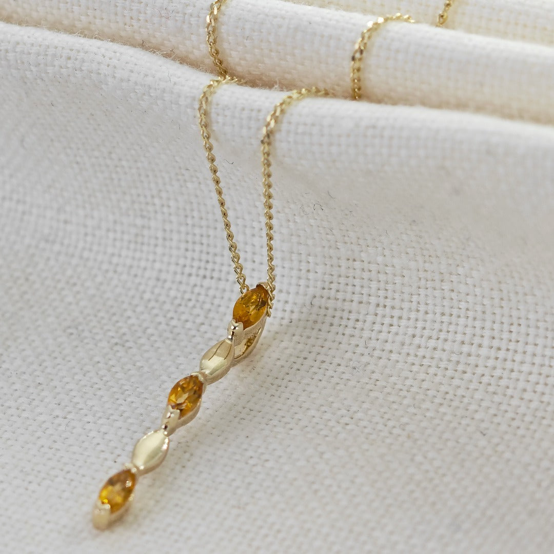 9ct Gold Pendant Yellow Citrine Marquise Hallmarked UK Design Handmade