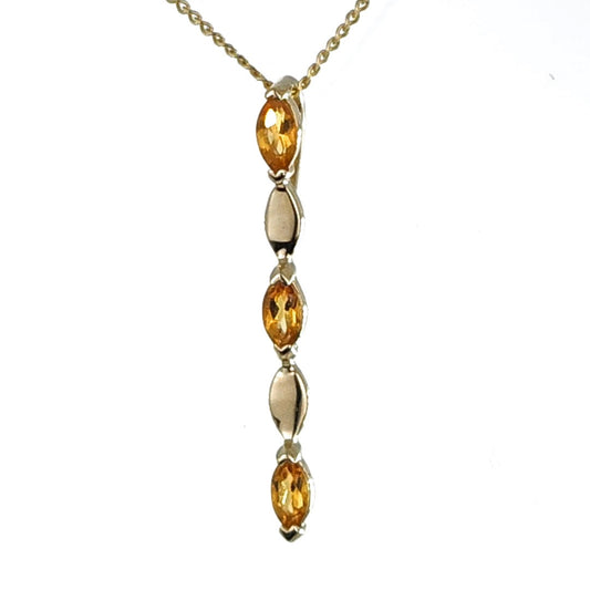 9ct Gold Pendant Yellow Citrine Marquise Hallmarked UK Design Handmade