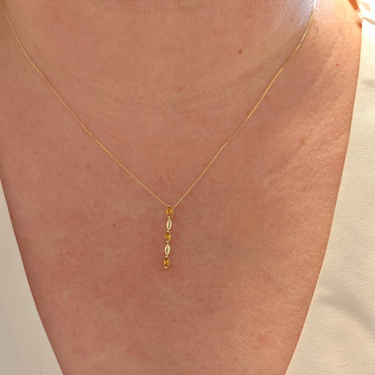 9ct Gold Pendant Yellow Citrine Marquise Hallmarked UK Design Handmade