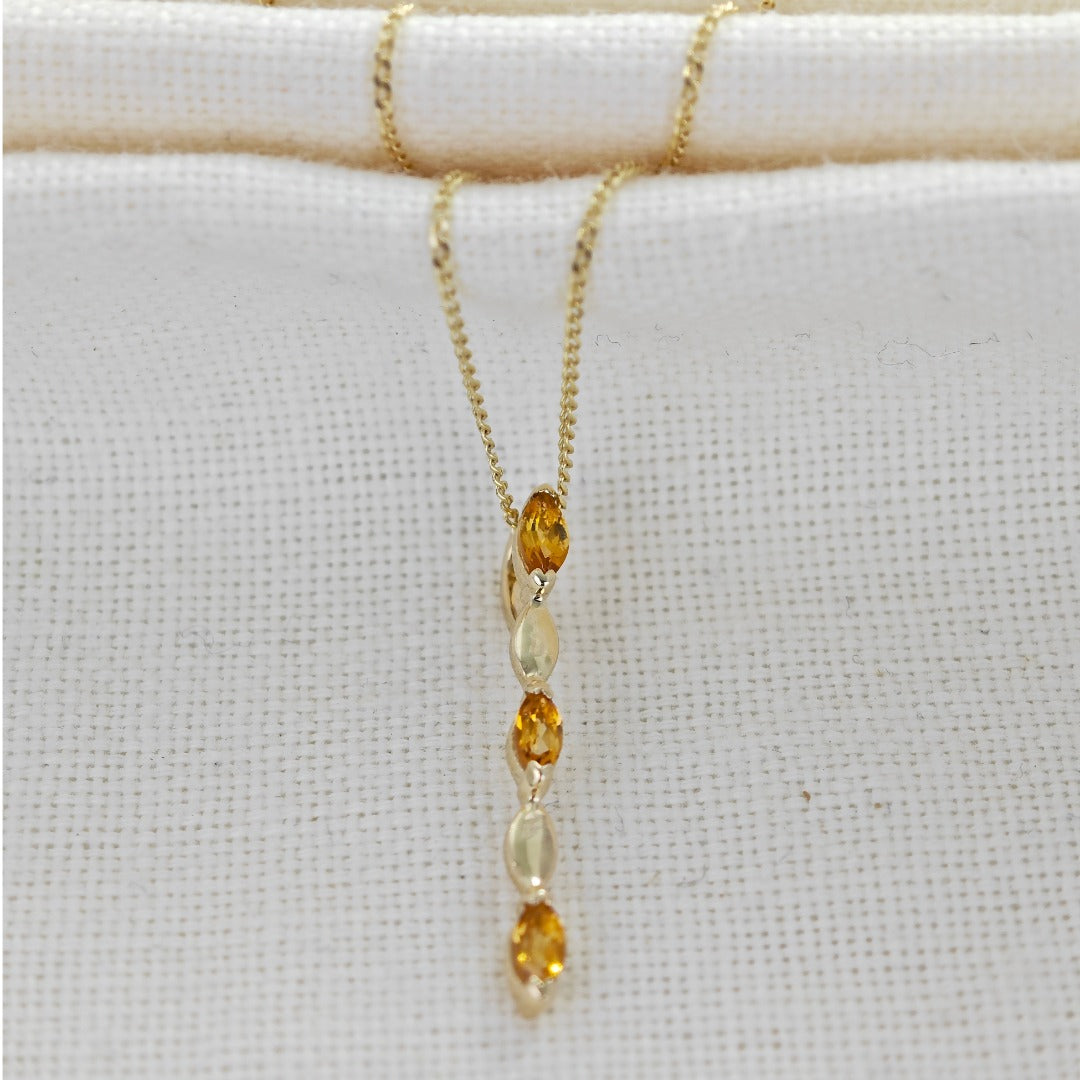 9ct Gold Pendant Yellow Citrine Marquise Hallmarked UK Design Handmade