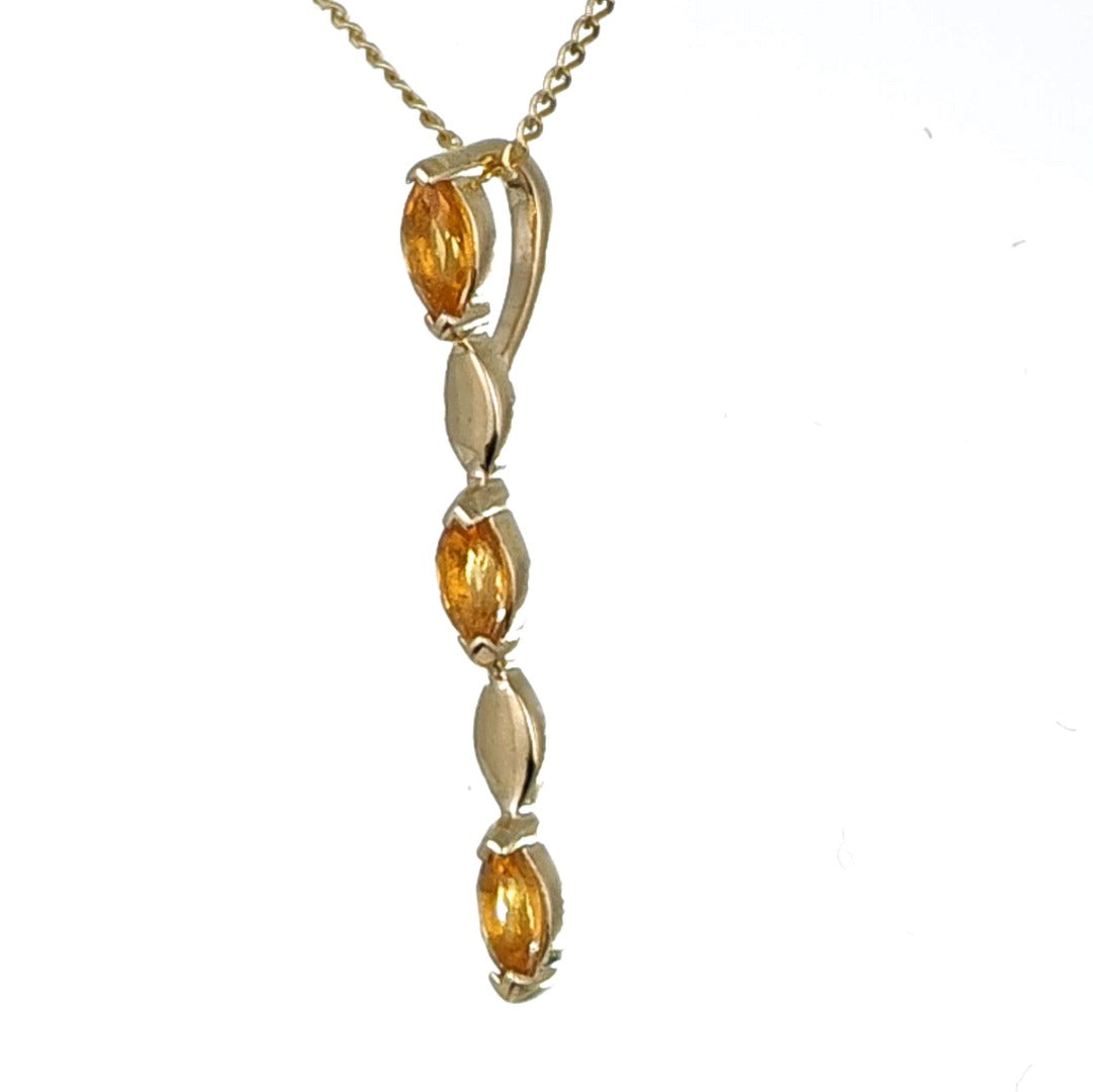 9ct Gold Pendant Yellow Citrine Marquise Hallmarked UK Design Handmade