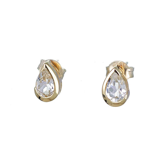 White Topaz Earrings 9ct Yellow Gold Studs Infinity Loop