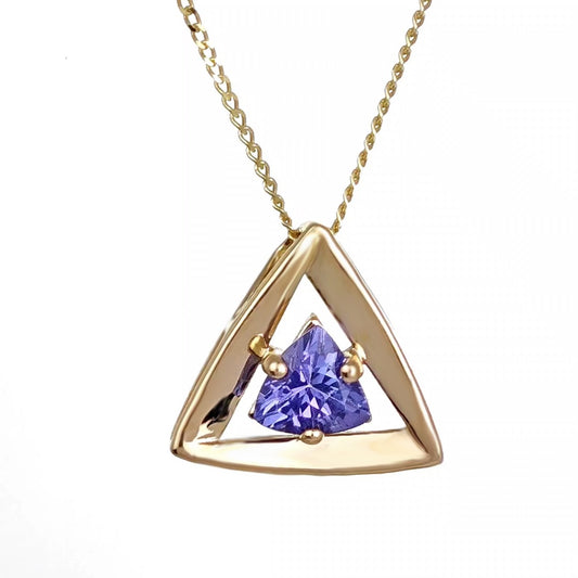 9ct Yellow Gold Tanzanite Pendant Natural Blue Trillion Gemstone