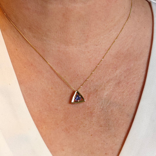 9ct Yellow Gold Tanzanite Pendant Natural Blue Trillion Gemstone