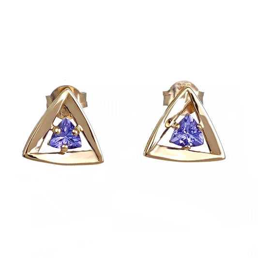 Tanzanite Earrings 9ct Yellow Gold Studs Studs Trillion