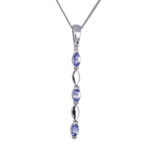 9ct White Gold Tanzanite Necklace Natural Blue Marquise Gemstones