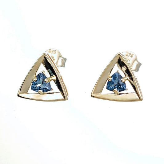 9ct Gold London Blue Topaz Trillion Earrings