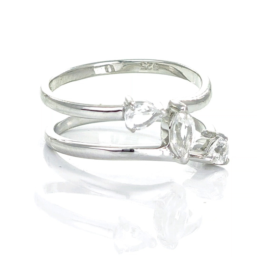 White Topaz Marquise Trilogy Ring in Sterling Silver