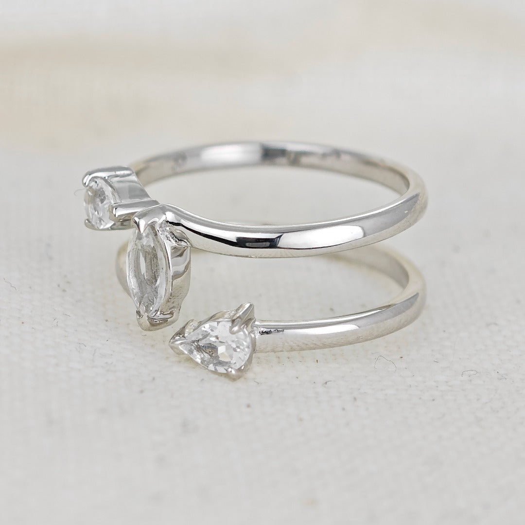 White Topaz Marquise Trilogy Ring in Sterling Silver