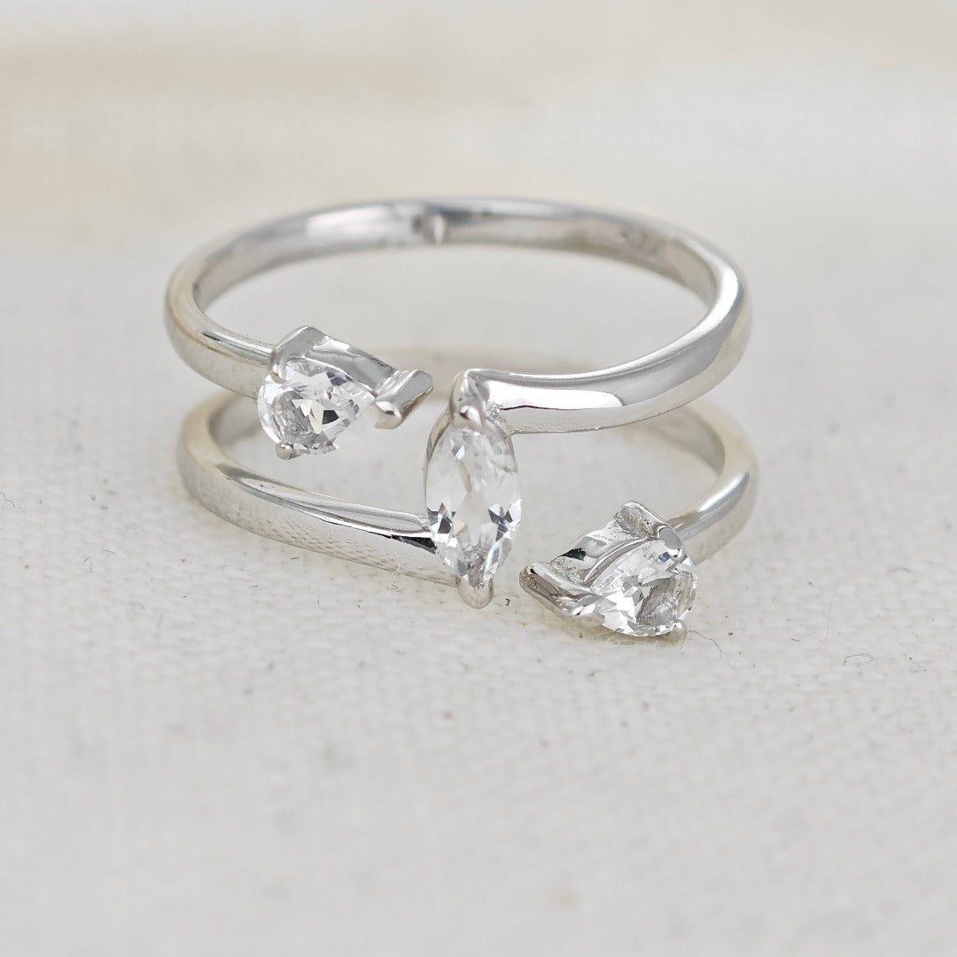 White Topaz Marquise Trilogy Ring in Sterling Silver