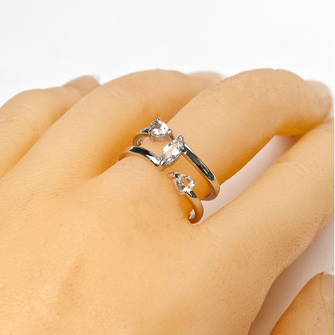 White Topaz Marquise Trilogy Ring in Sterling Silver