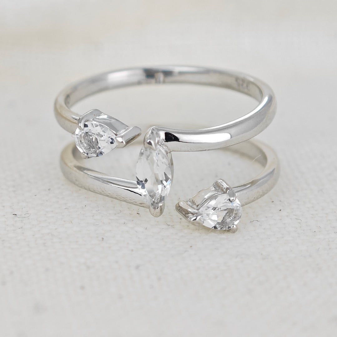White Topaz Marquise Trilogy Ring in Sterling Silver