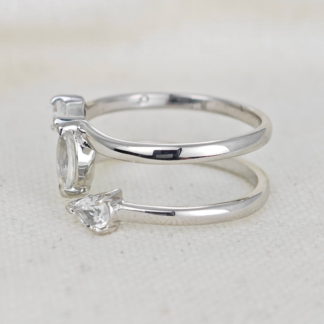 White Topaz Marquise Trilogy Ring in Sterling Silver