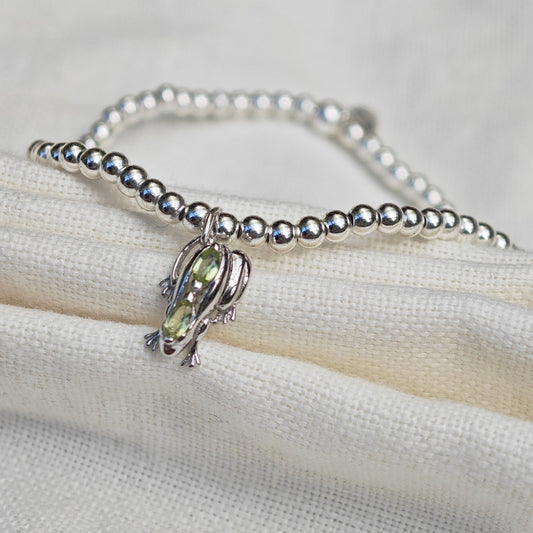 Natural Peridot Frog Bracelet Sterling Silver Green Marquise Gemstones