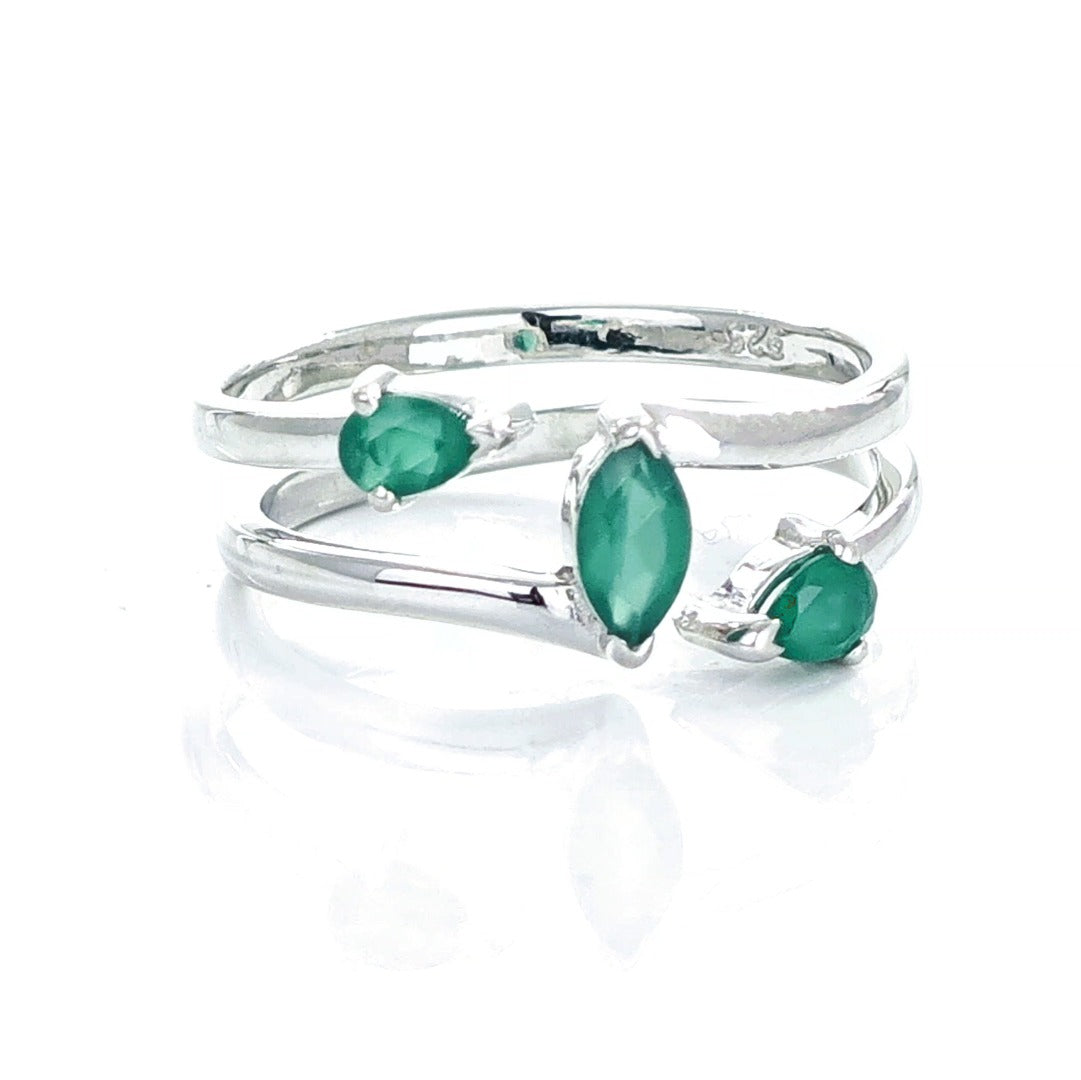 onyx green ring adjustable sterling silver marquise trilogy designed in the UK