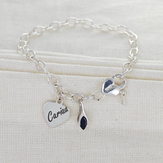 Personalised Birthstone Charm Bracelet Heart Clasp