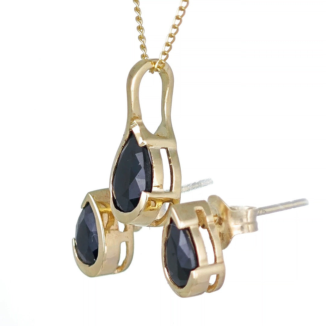 9ct Yellow Gold Sapphire Set Pendant Stud Earrings Infinity Loop Natural Gemstone