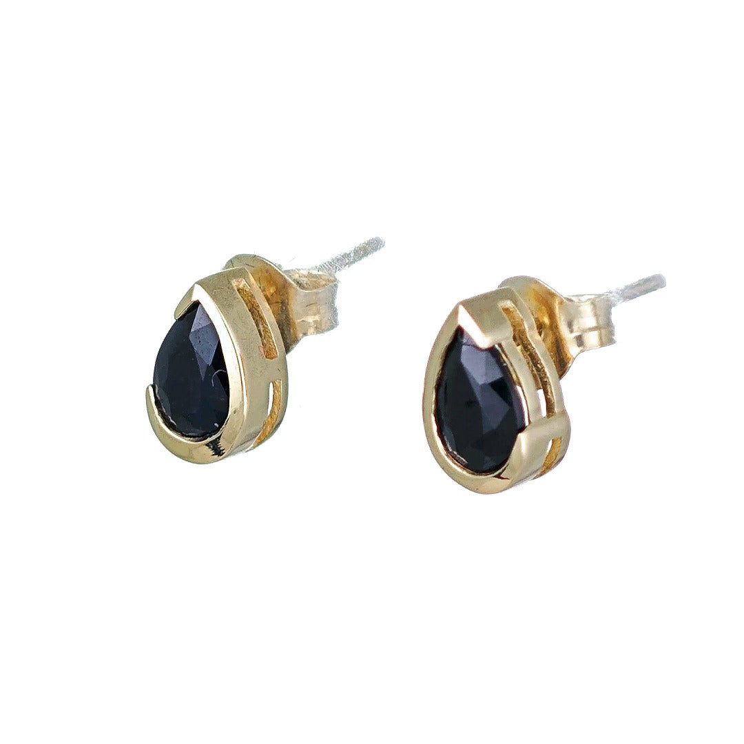 9ct Yellow Gold Sapphire Earrings Natural Inky Blue Gemstone Studs Handmade