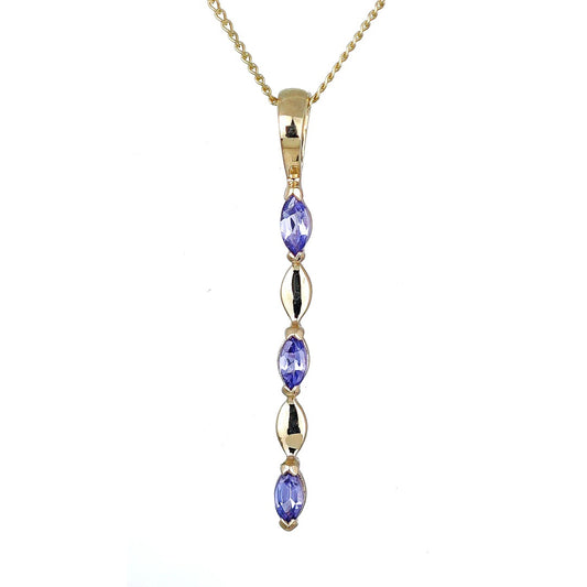 9ct Yellow Gold Tanzanite Necklace Natural Blue Marquise Gemstones