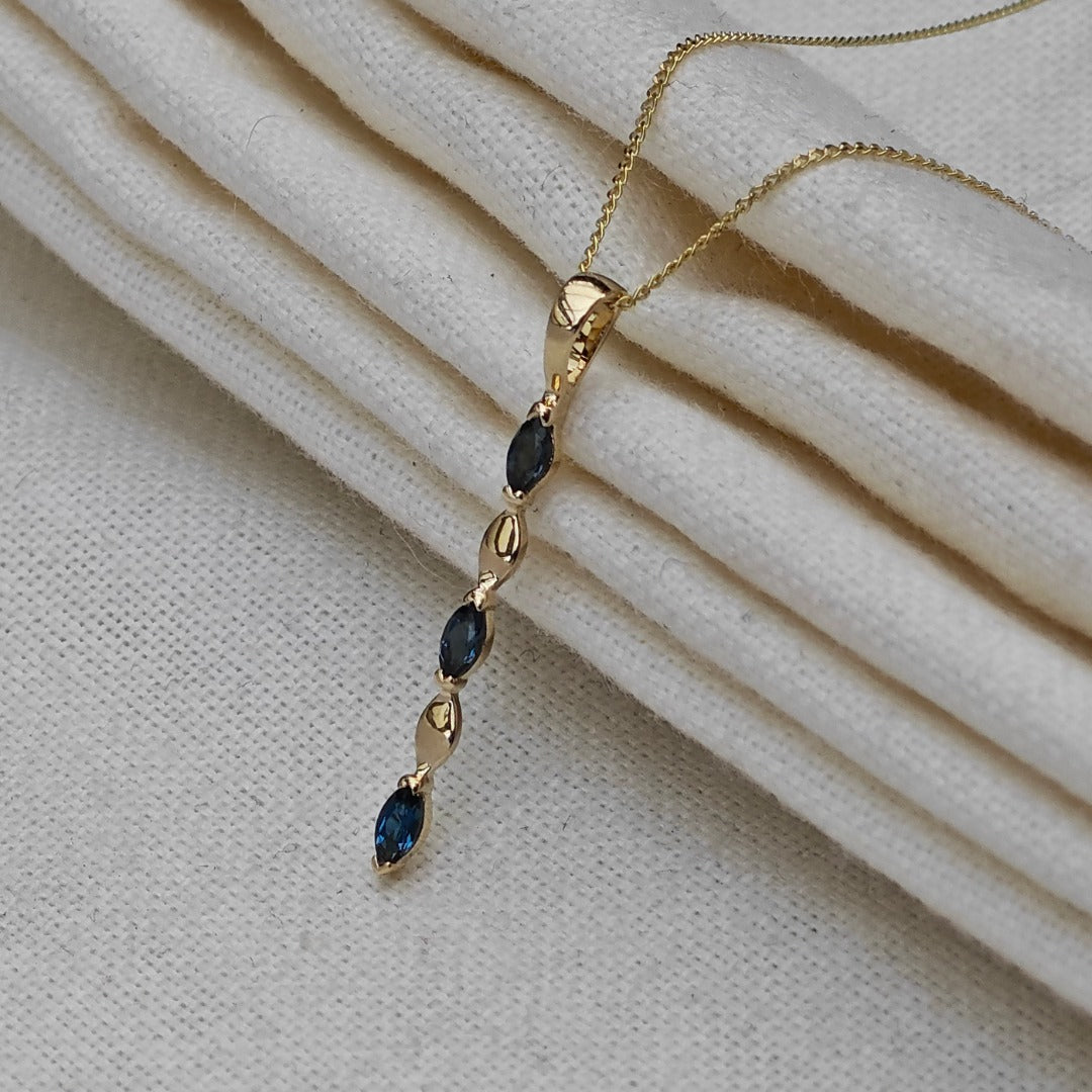 9ct Gold Pendant London Blue Topaz Marquise Gemstones