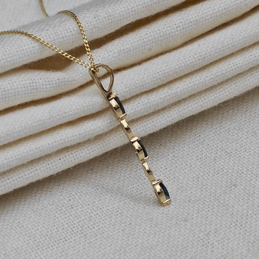 9ct Gold Pendant London Blue Topaz Marquise Gemstones