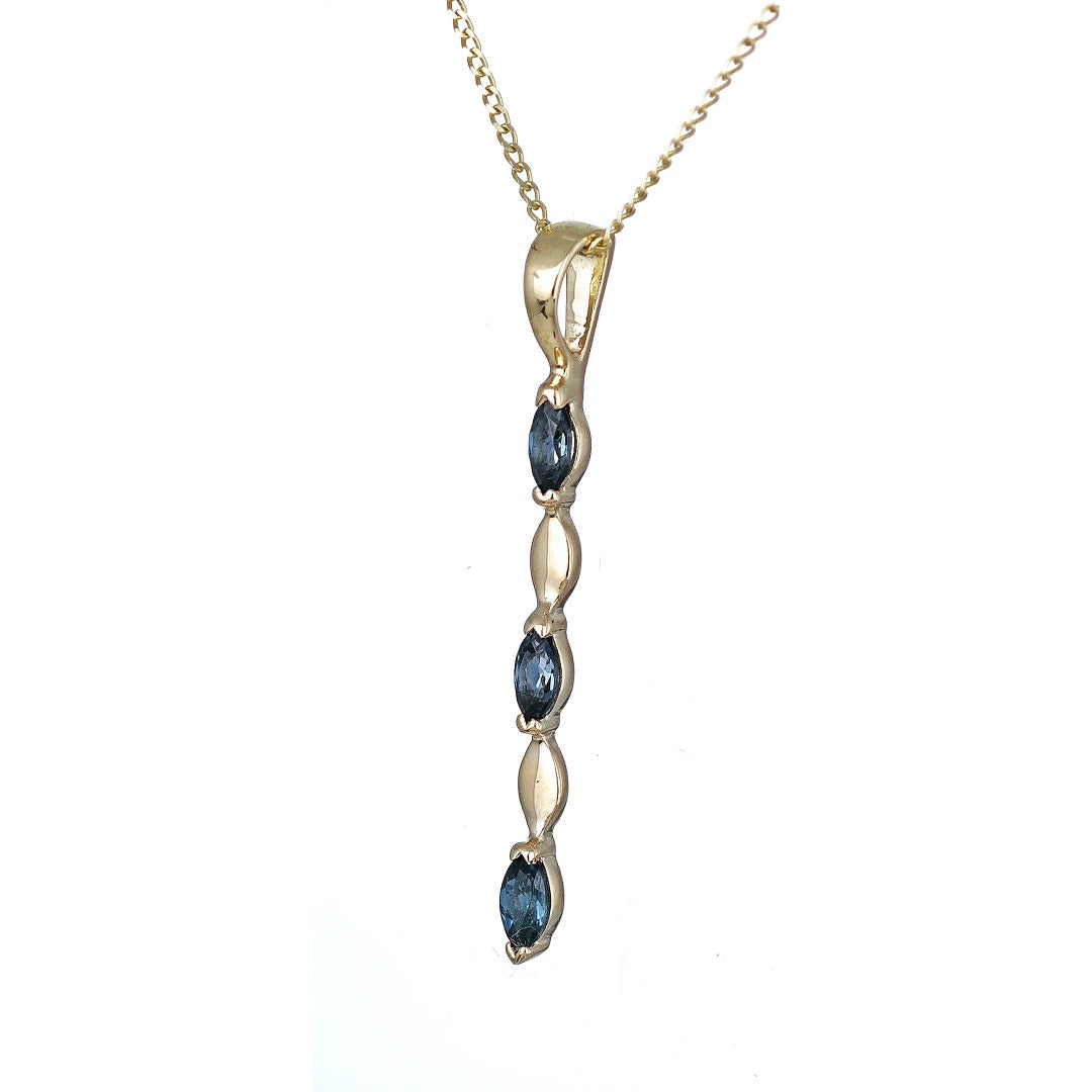 9ct Gold Pendant London Blue Topaz Marquise Gemstones