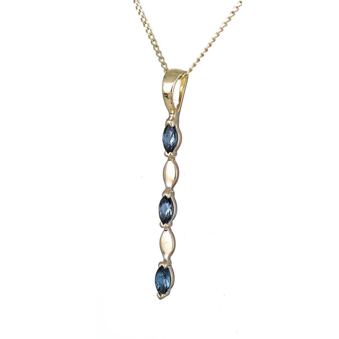 9ct Gold Pendant London Blue Topaz Marquise Gemstones