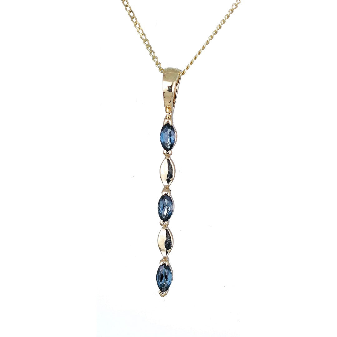 9ct Gold Pendant London Blue Topaz Marquise Gemstones