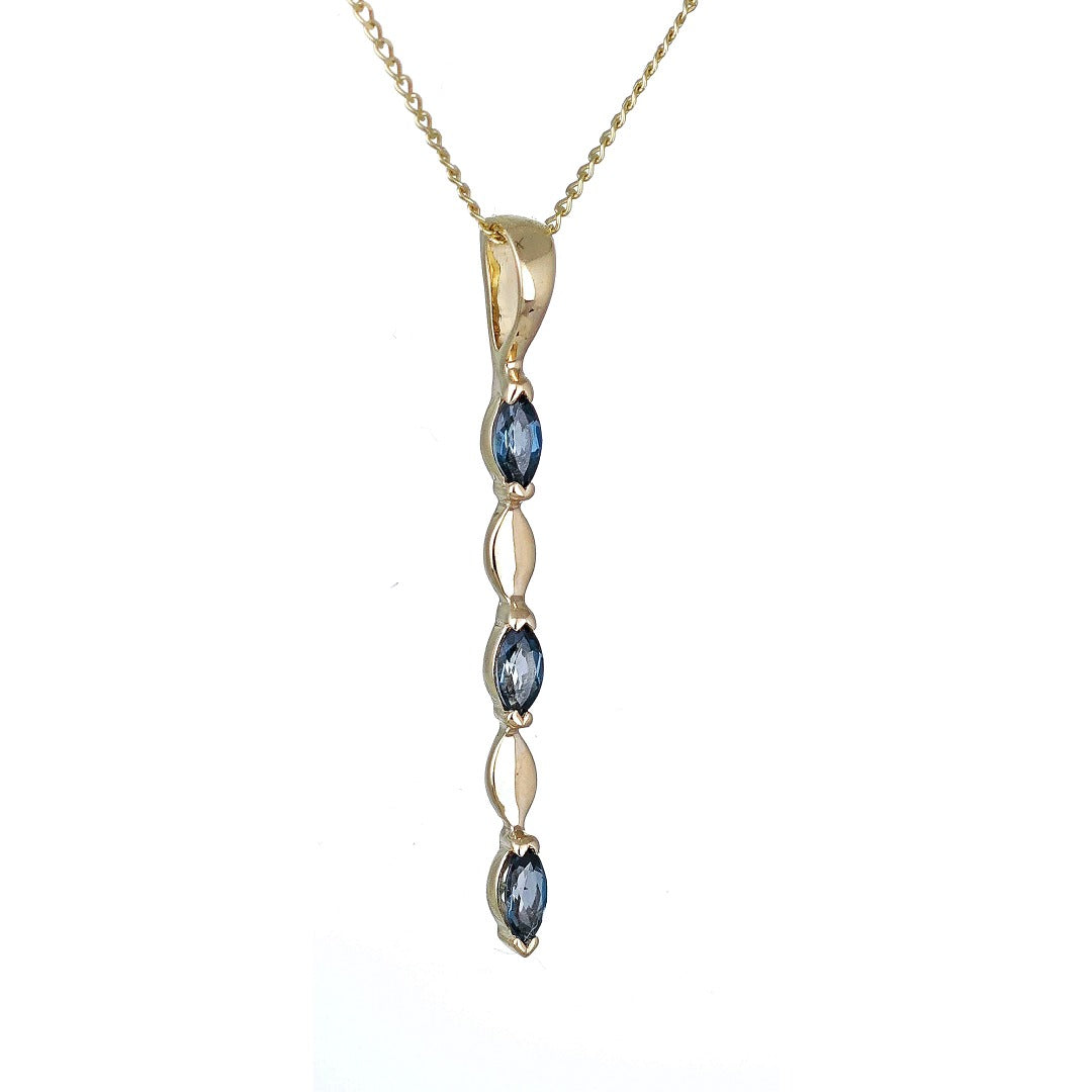 9ct Gold Pendant London Blue Topaz Marquise Gemstones
