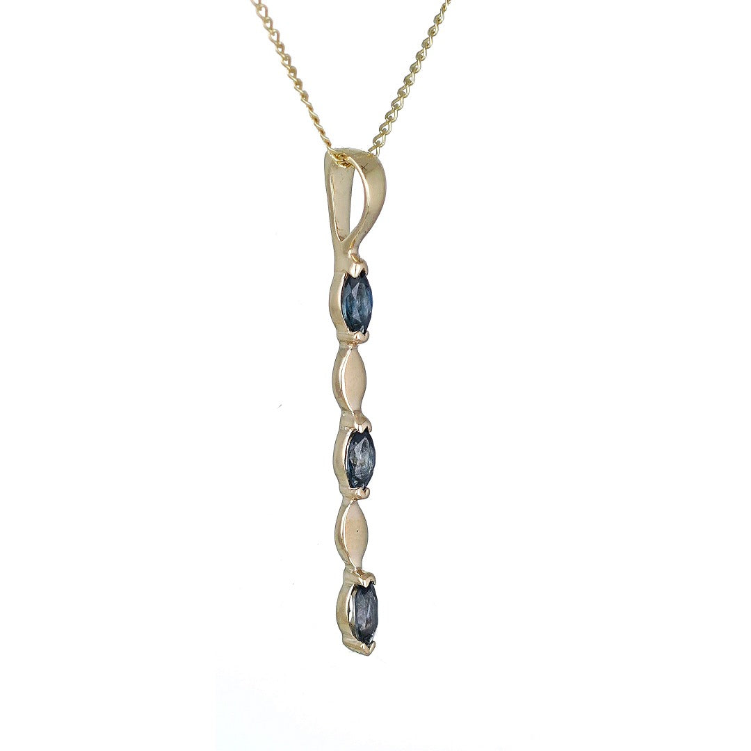 9ct Gold Pendant London Blue Topaz Marquise Gemstones