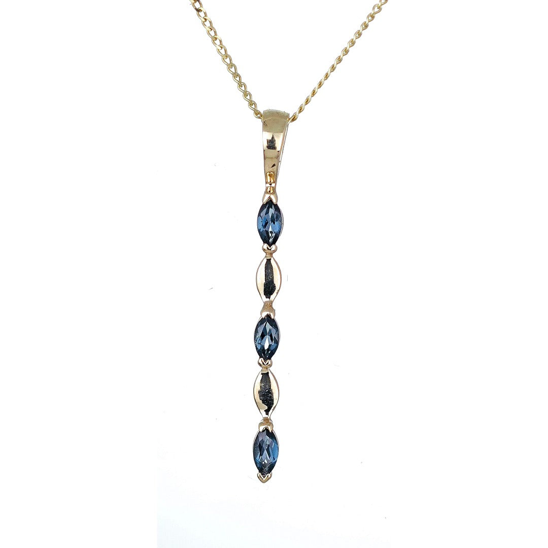 9ct Gold Pendant London Blue Topaz Marquise Gemstones