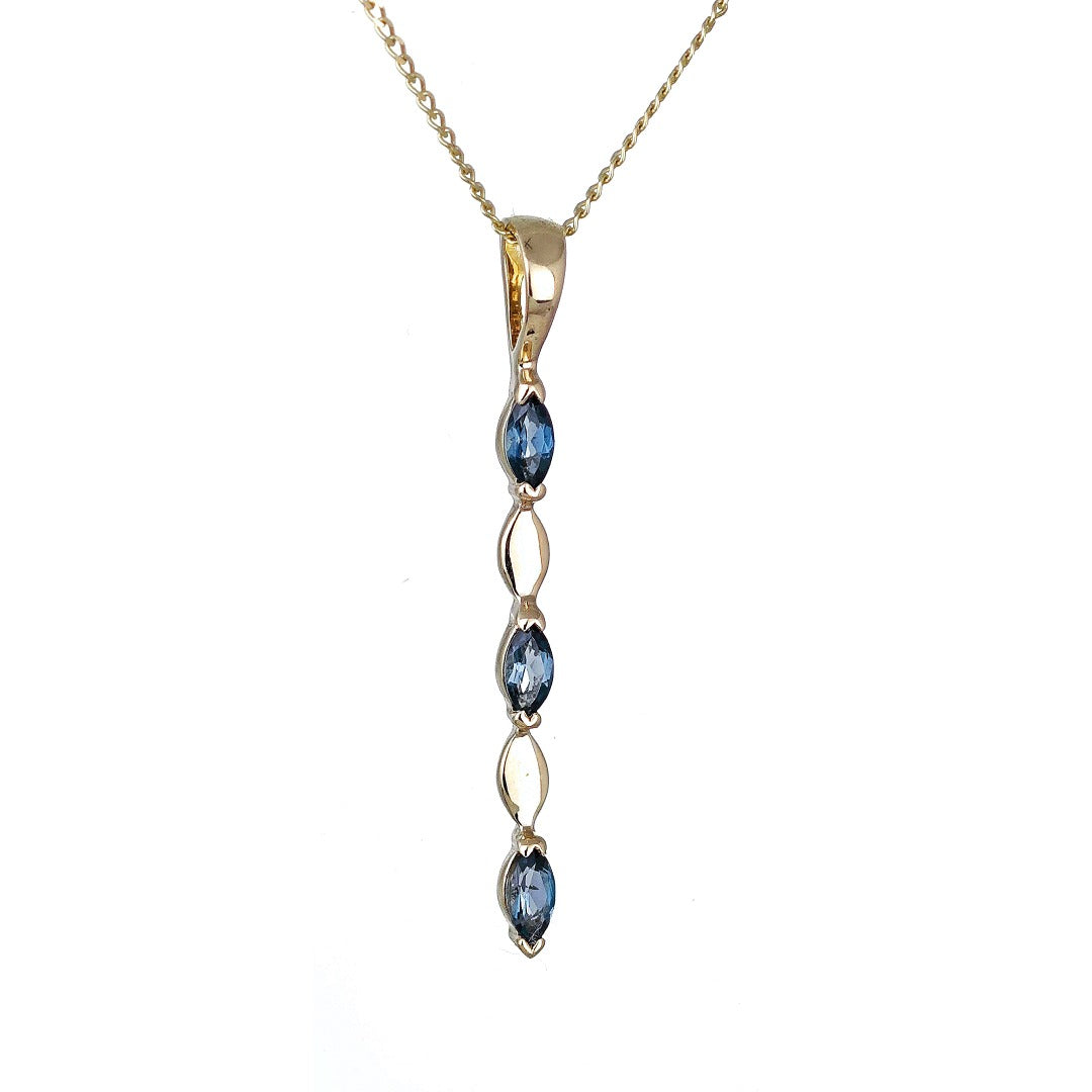 9ct Gold Pendant London Blue Topaz Marquise Gemstones