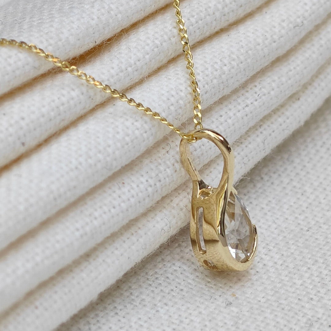 9ct Yellow Gold Topaz Necklace Infinity Loop Natural Gemstone Handmade
